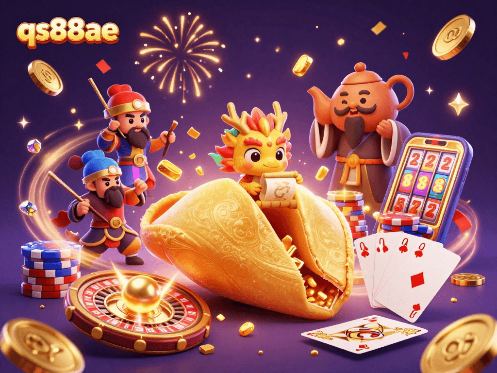 Experience fortune with qs88ae at this vibrant casino-themed digital illustration