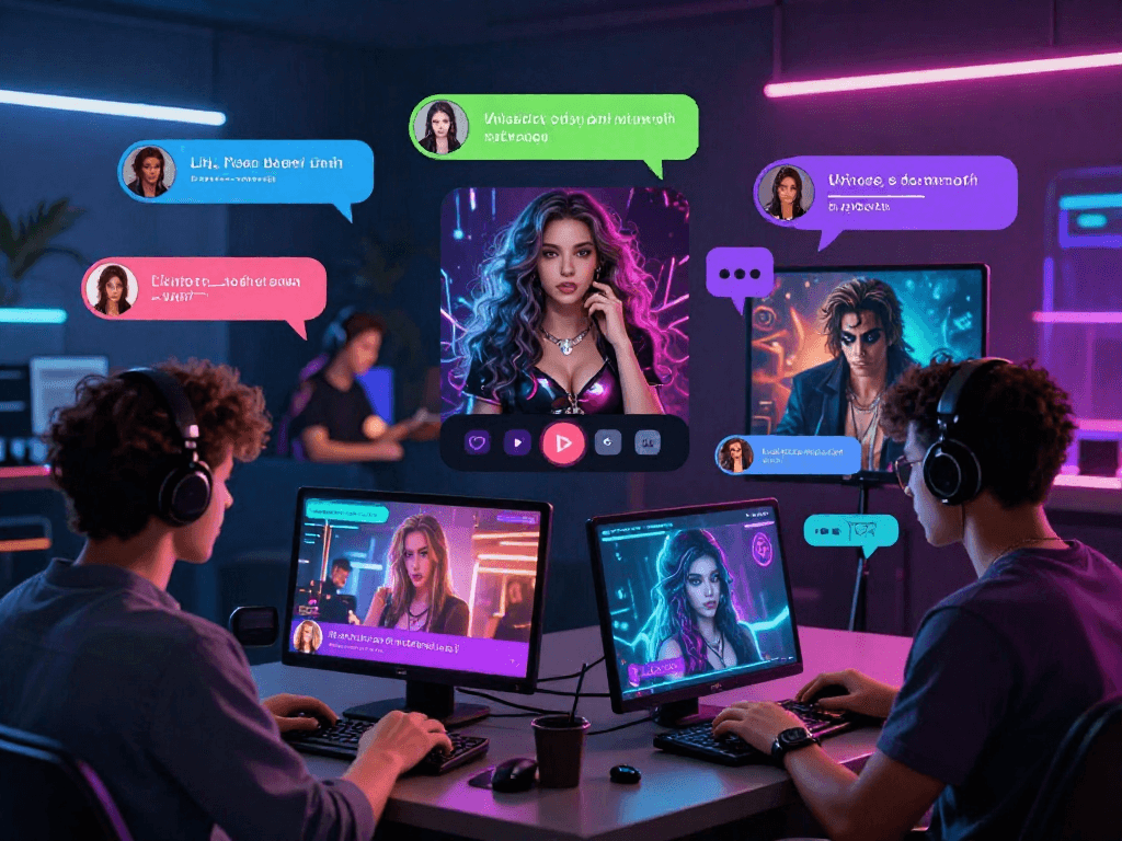 Exciting interaction in an ai chat porn platform, showcasing diverse avatars and vibrant chat activity.