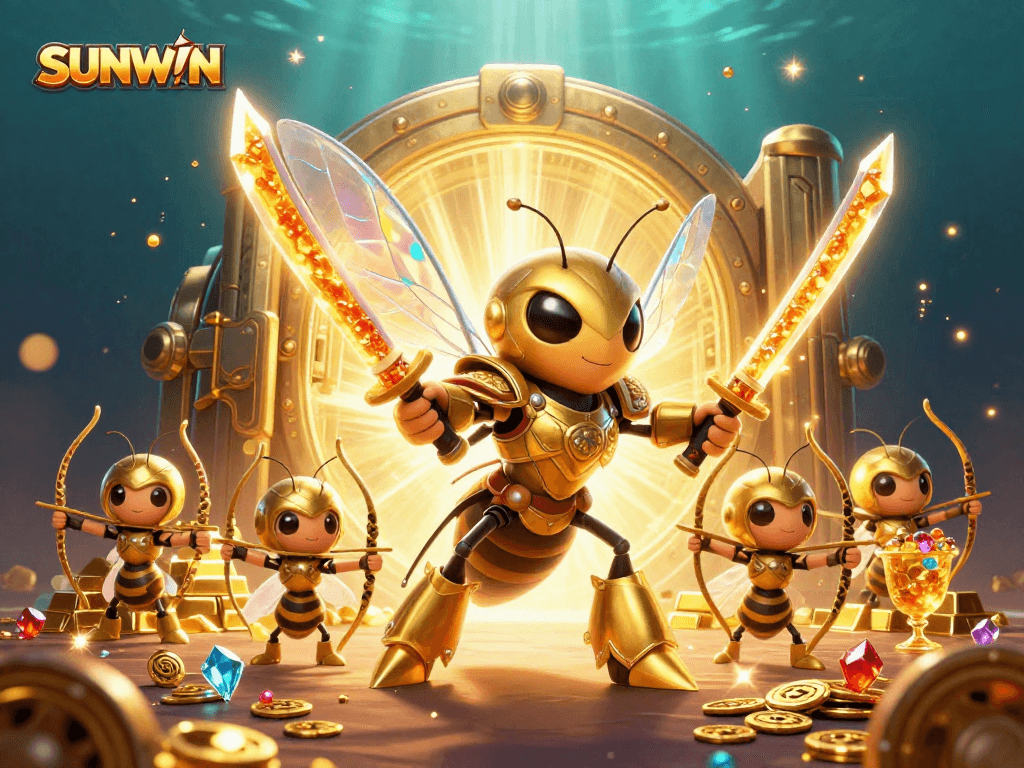 Experience dynamic gaming at SUNWIN with a colossal golden hornet warrior leading a treasure hunt.