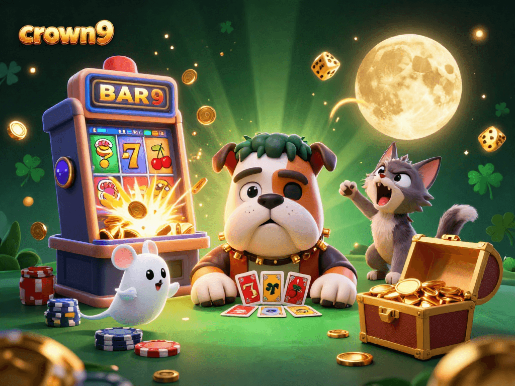 Crown9 offers an exciting 3D casino scene with a unique mix of cartoon characters and thrilling gaming elements.