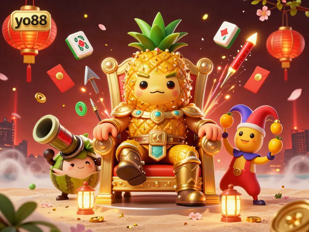 Experience thrilling action at yo88's vibrant beach casino with colorful characters and festive elements.