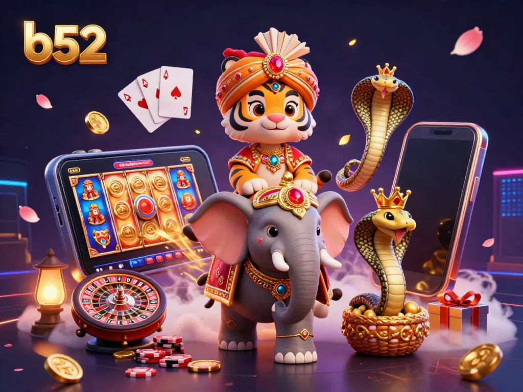 Experience b52 excitement with a maharaja tiger and jewel-encrusted elements in a vibrant online casino.