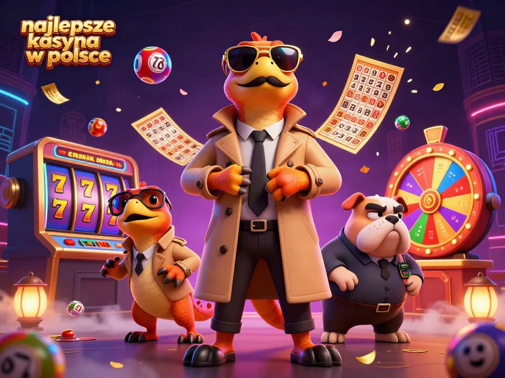 Experience the excitement of najlepsze kasyna w polsce with vibrant slot reels and whimsical characters in a dynamic casino scene.