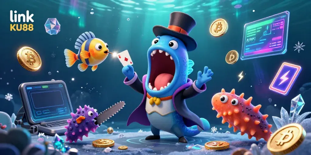 Experience thrilling magic tricks with link KU88 in a vibrant underwater casino setting.