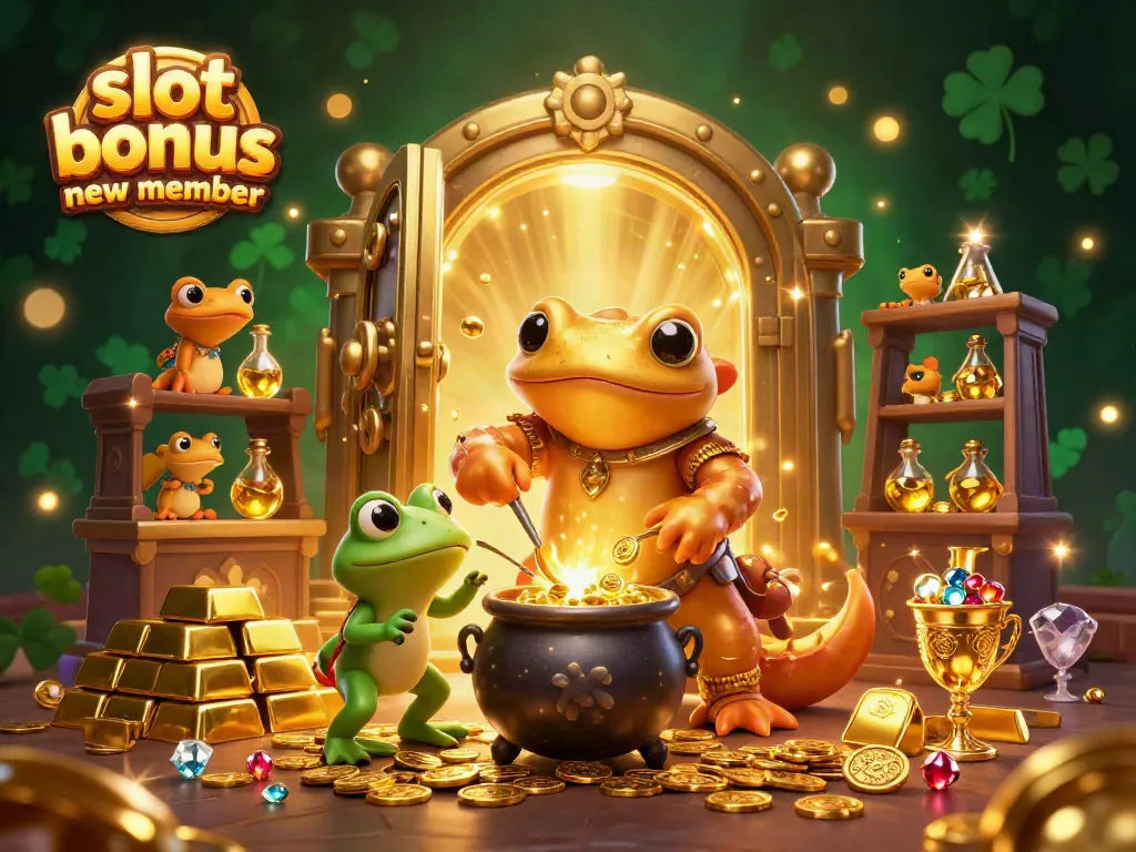 Engage with the thrilling slot bonus new member experience in a vibrant casino scene featuring an alchemist character.