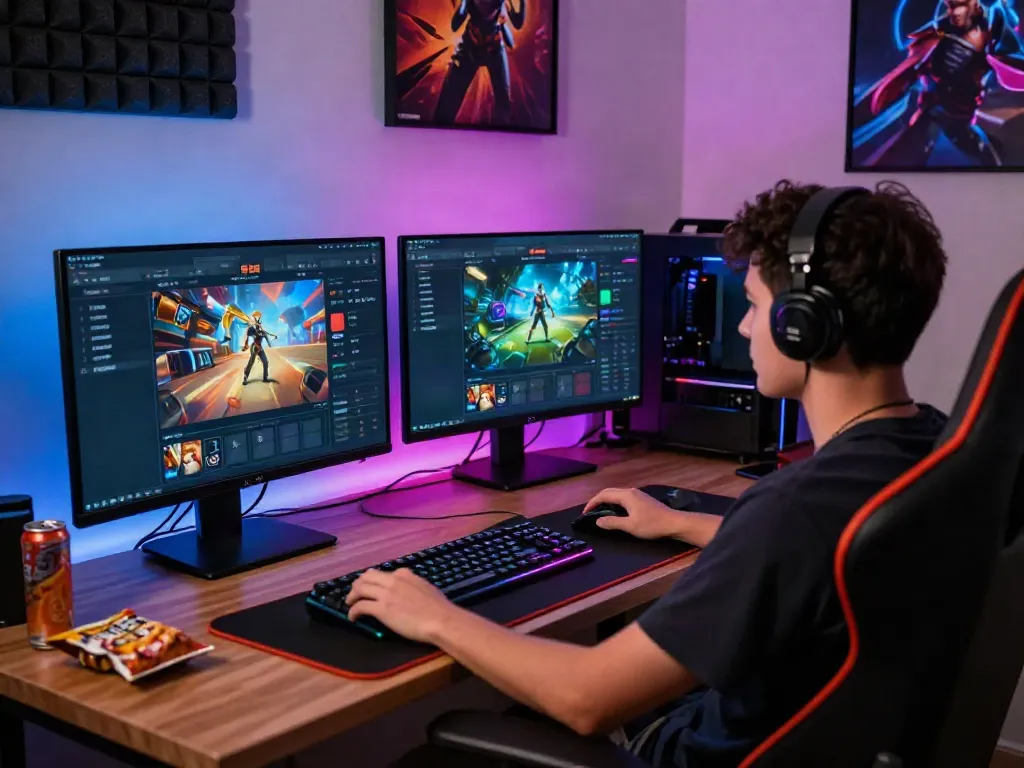 Player enjoying dynamic slot88 gaming experience at home with modern setup.