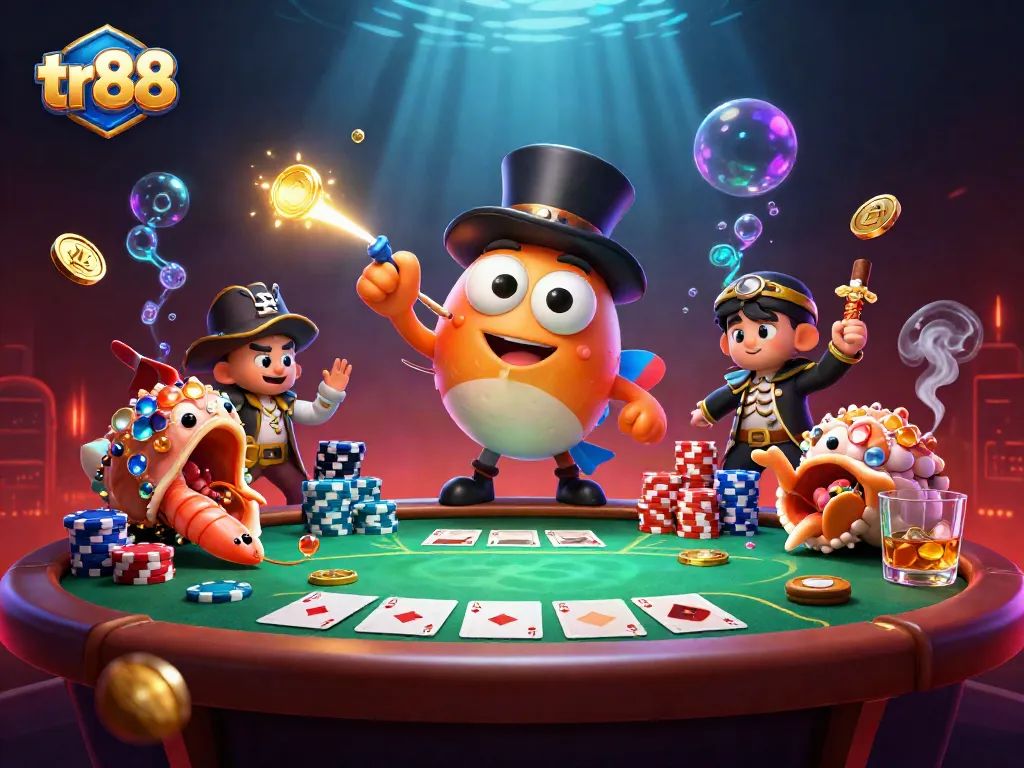 tr88 showcases an anglerfish attracting golden coins in a vibrant casino-themed underwater scene