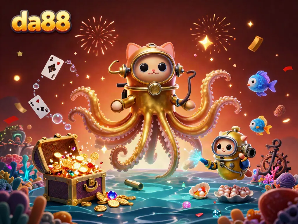 Experience winning strategies at da88 with this lively underwater casino-themed scene filled with treasures.