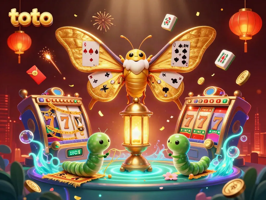 Experience thrilling toto wins with our vibrant casino illustration showcasing dazzling moths and game elements.