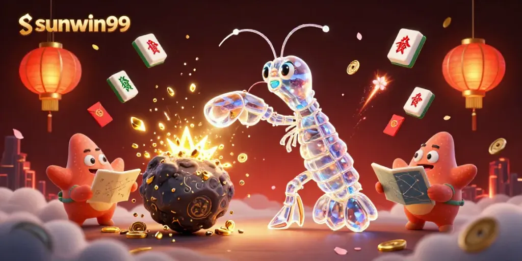 Experience the thrilling universe of sunwin99 as a mantis shrimp navigates a cosmic explosion of gems and coins.