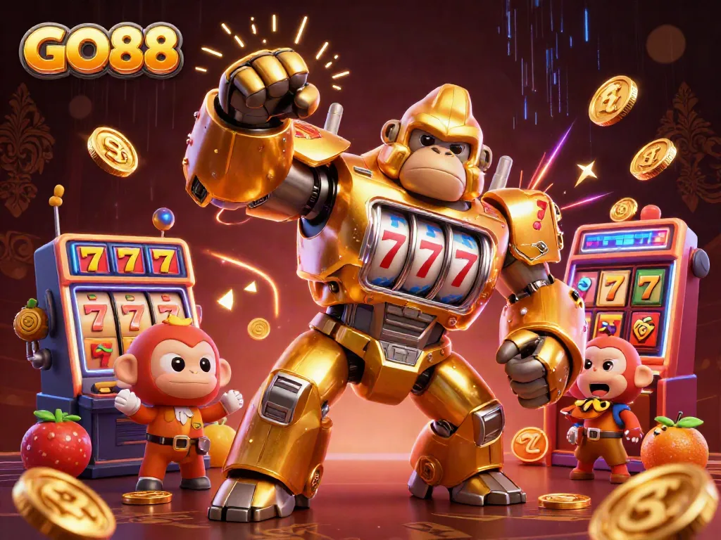 Engage with GO88's electrifying world of slot machines showcased in vibrant gaming illustration.