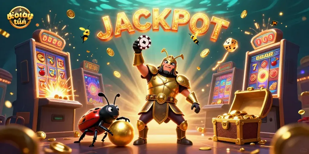 Experience exciting kèo trực tuyến with a dynamic scene featuring a hercules beetle celebrating a jackpot.