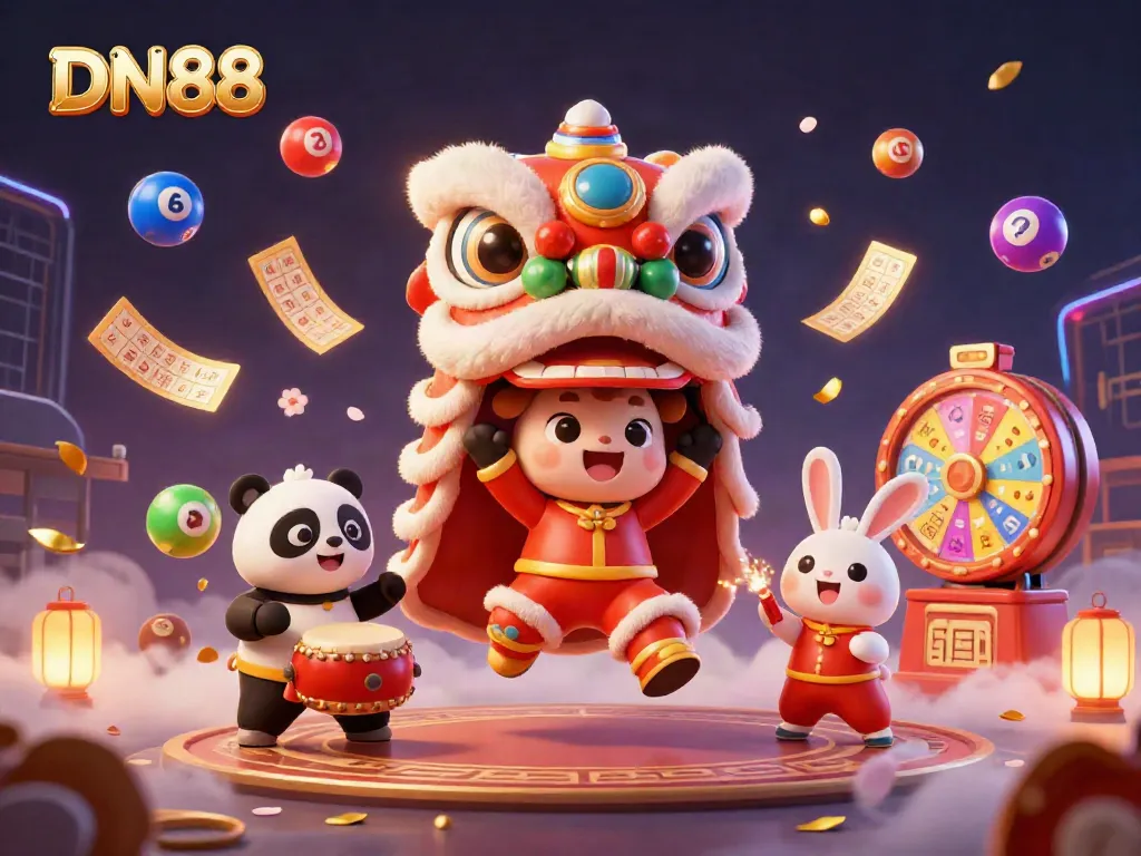 Experience the festive gaming excitement at DN88 with lively characters and colorful gaming elements.