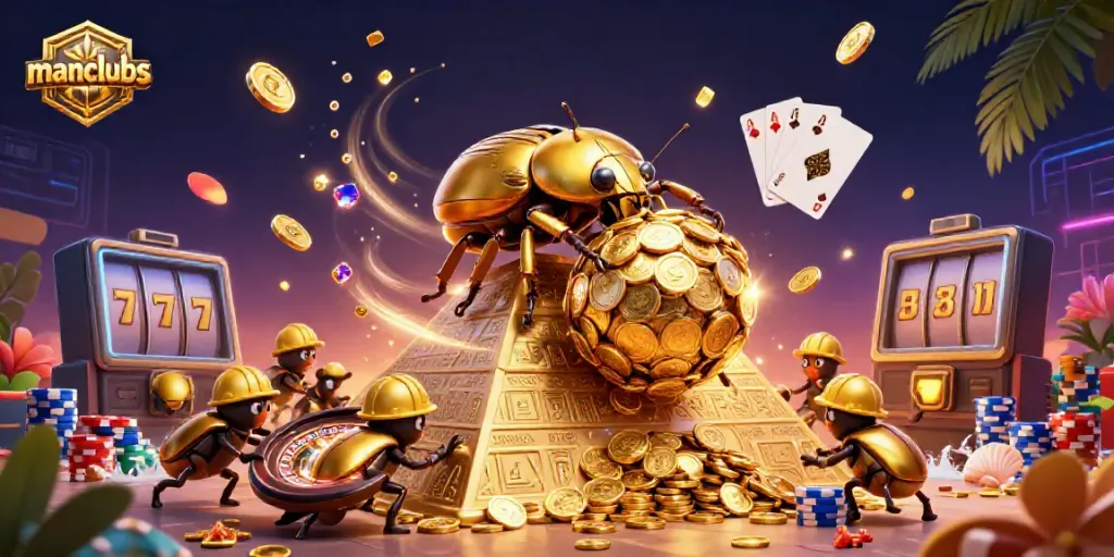 Engage in thrilling gameplay at manclubs with lively 3D casino illustration showcasing vibrant characters and dynamic elements.