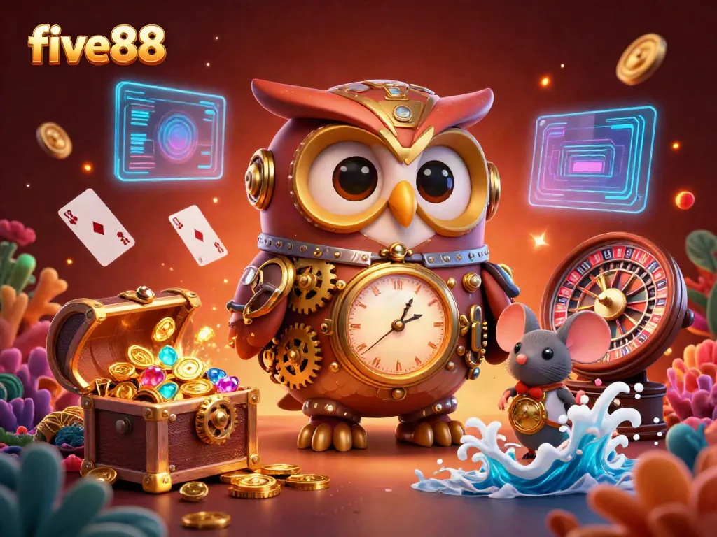 Experience the exhilarating world of five88 with an adventurous casino-themed illustration.