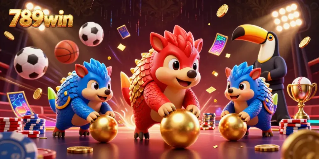 Experience excitement at 789win with lively pangolins gaming amidst vibrant sports elements.