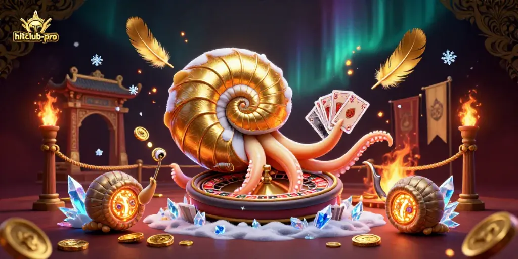 Engage with the hitclub-pro casino experience, where a giant nautilus spins the roulette wheel while holding cards.
