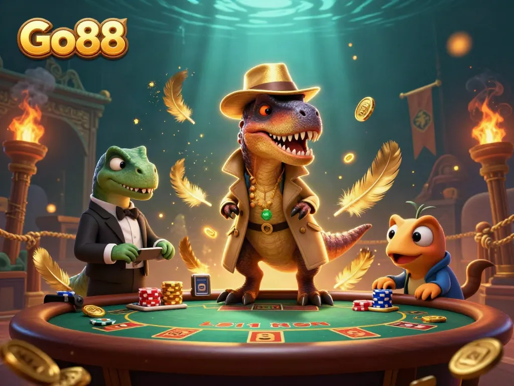 Experience the thrill of Go88 gaming with vibrant characters at a blackjack table, showcasing strategic play.