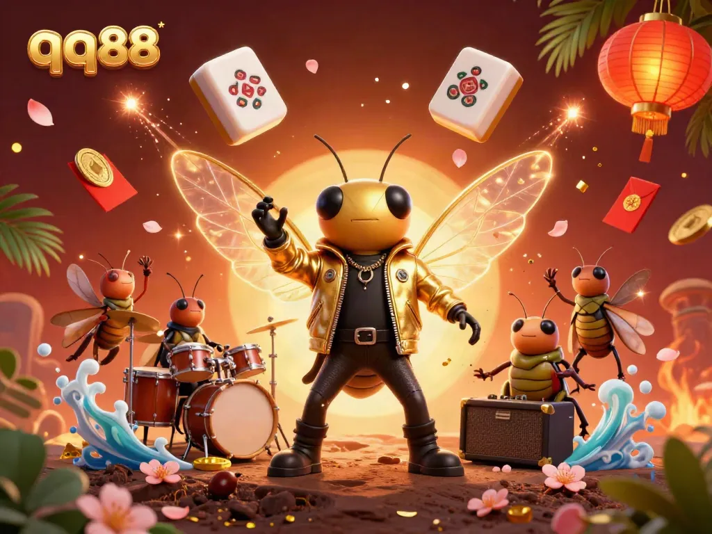 Experience the dynamic entertainment scene of qq88 with colorful characters and festive casino elements.