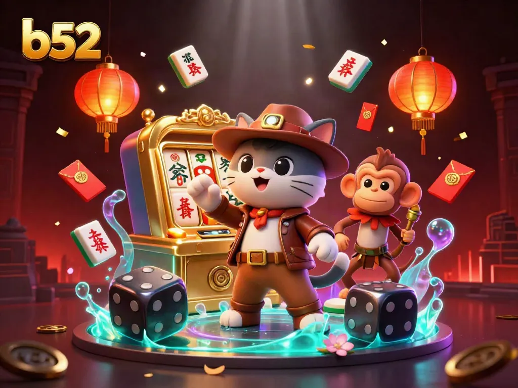 Engage in thrilling b52 casino adventures with 3D explorers discovering ancient artifacts and slot machines.