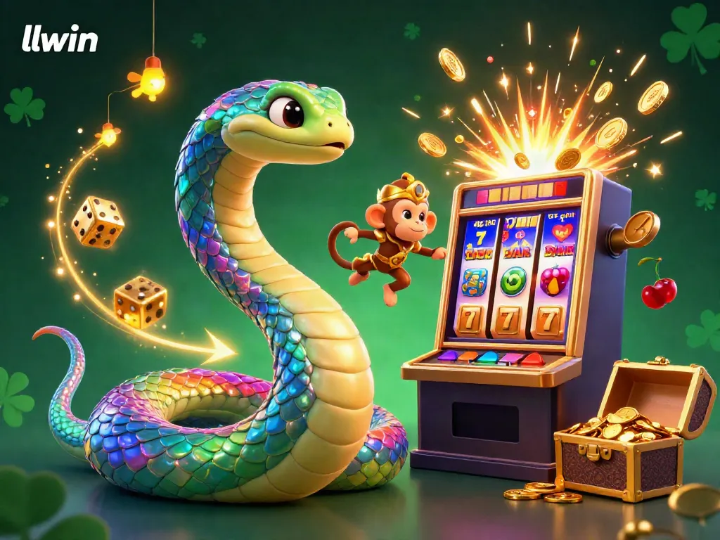 llwin offers an exciting casino atmosphere with a rainbow serpent and monkey king amidst vibrant game elements.