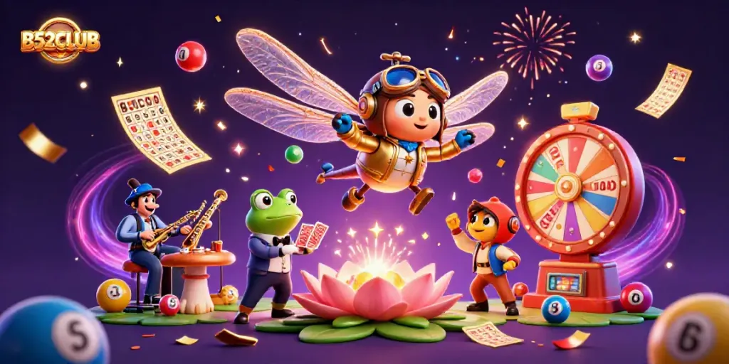 Experience B52CLUB and win big with an exciting casino scene featuring dynamic games and characters!