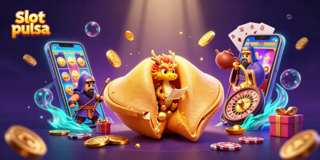 Experience the thrill of slot pulsa with this vibrant 3D casino illustration featuring dynamic gaming elements.