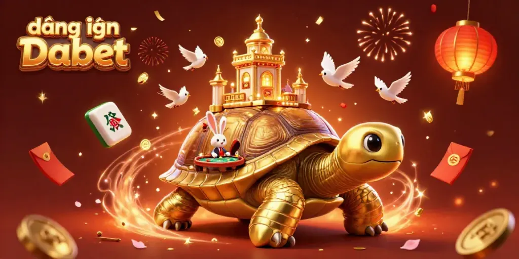Experience excitement as you đăng nhập Dabet with golden tortoise casino, rabbit dealer, and festive ATM elements.