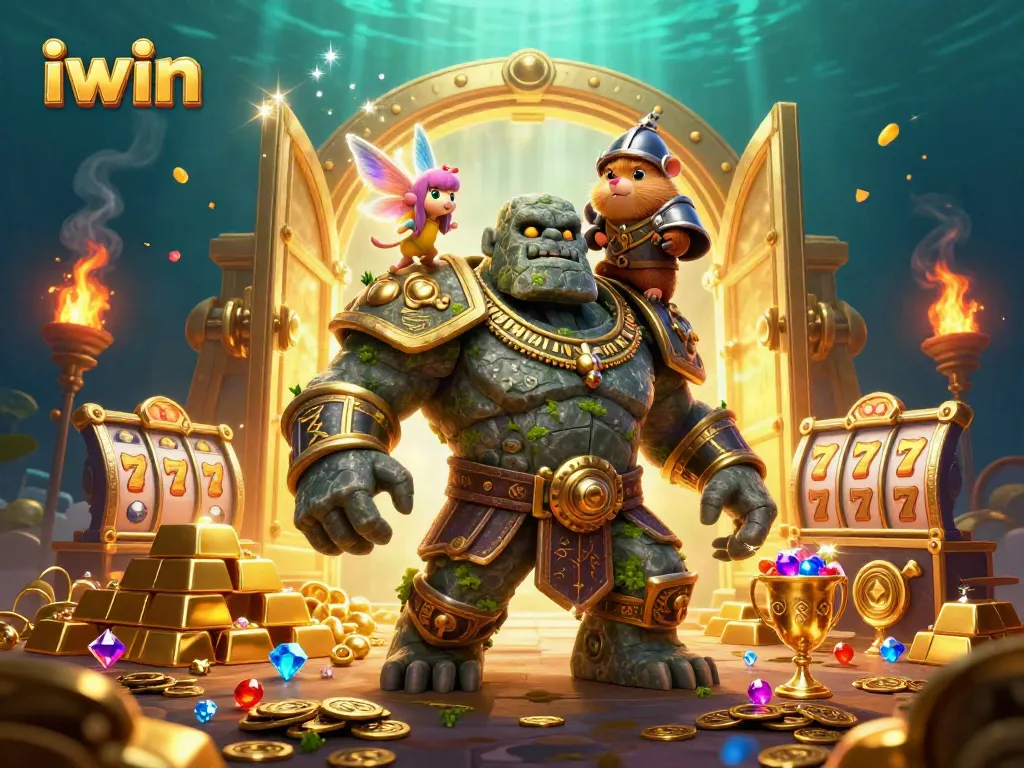 Experience thrilling slots and games with the enchanting iwin characters in a dazzling casino scene.
