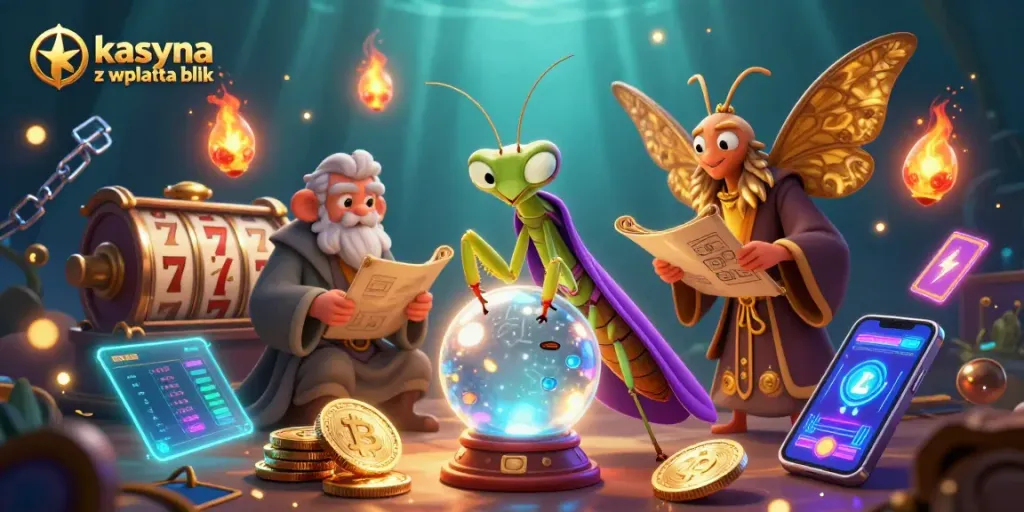 Engage with kasyna z wplata blik in a vibrant 3D scene showcasing fortune tellers and slot reels.