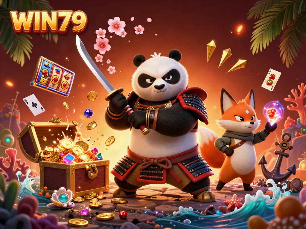 Experience thrilling casino action with WIN79 characters in an adventurous 3D illustration.