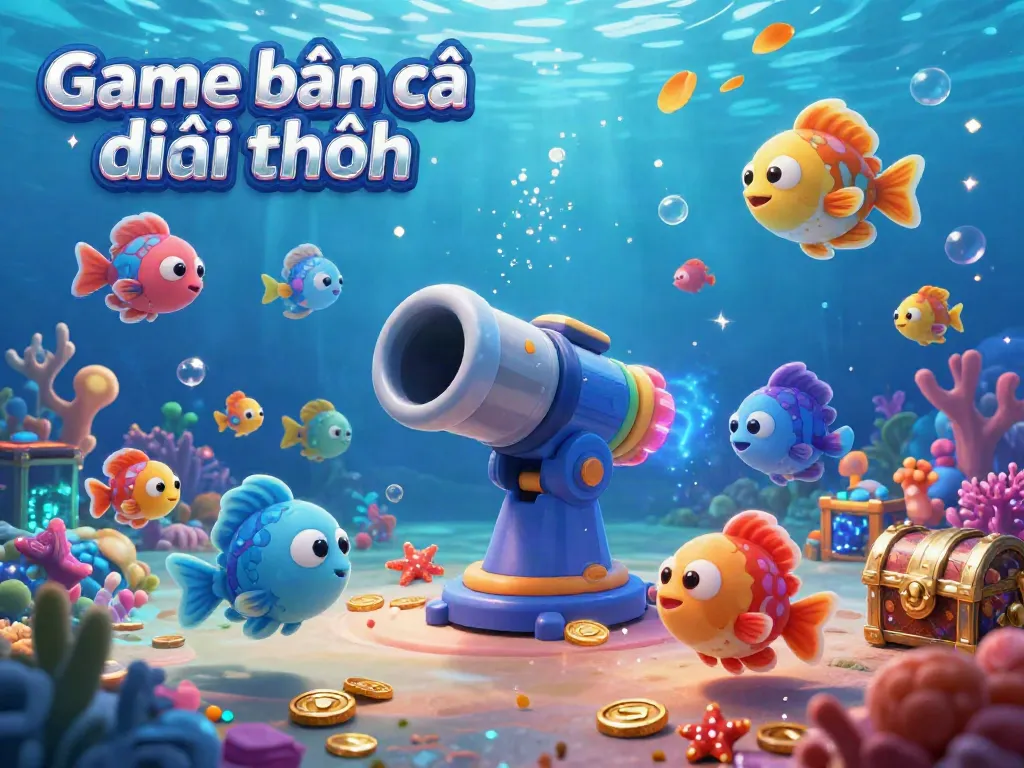 Engage with Game bắn cá đổi thưởng featuring vibrant underwater creatures and an exciting fish cannon.