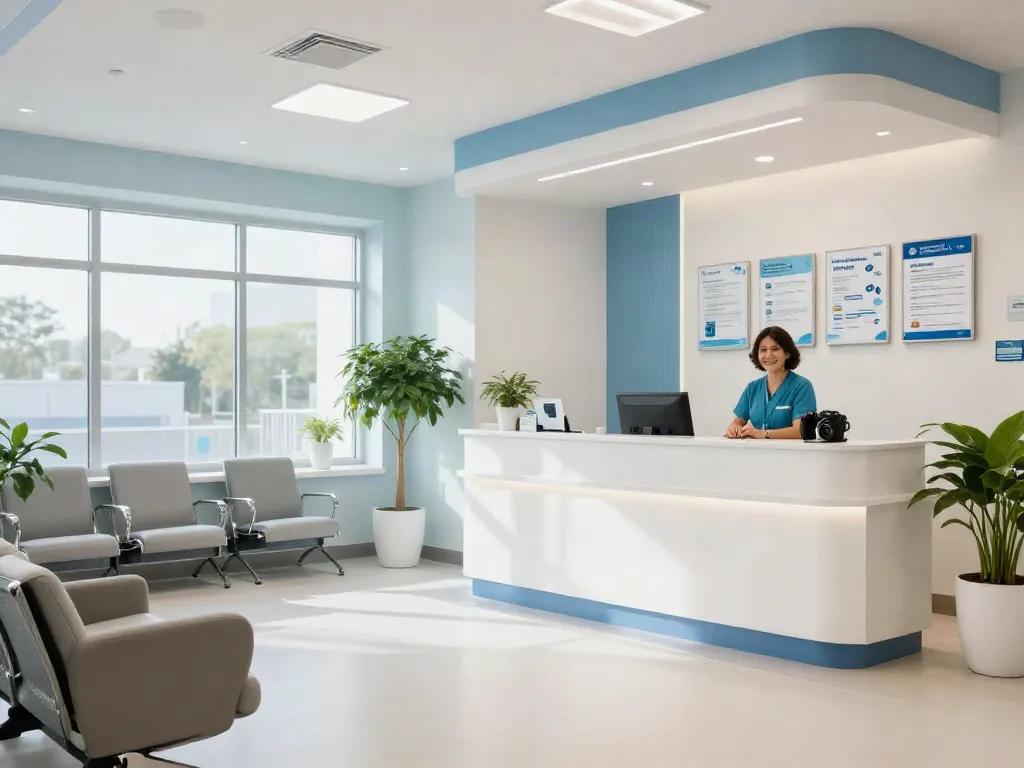 A bright healthcare clinic environment showcasing patient care, doctor consultation, and the importance of wellness, linked to situs gacor.