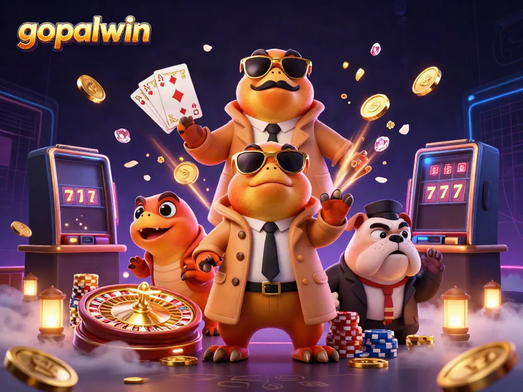 Watch gopalwin's thrilling VIP casino entrance scene with playful cartoon raptors and dazzling game elements.