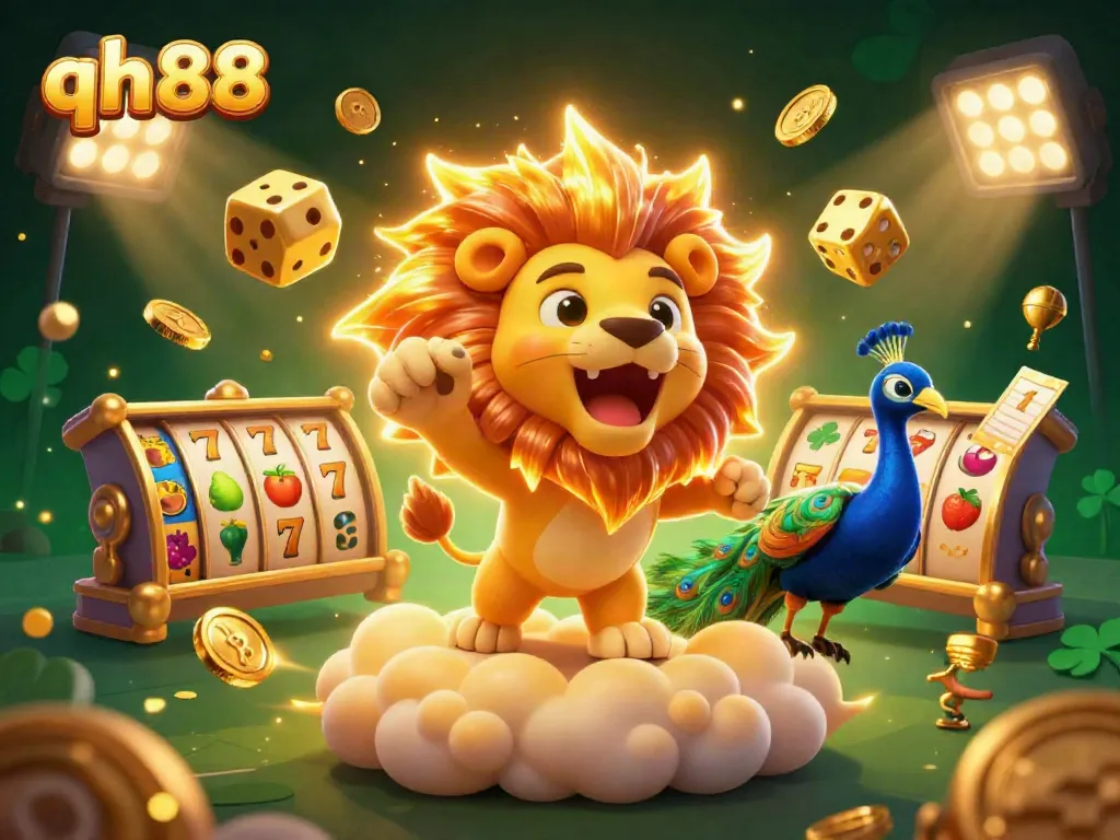 Experience thrilling action with qh88 in this dynamic casino scene featuring golden coins and roaring characters.
