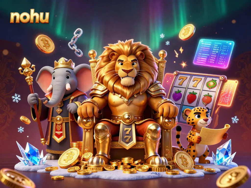 Experience thrilling jackpots at nohu with a dynamic scene of casino royalty surrounded by gaming elements.
