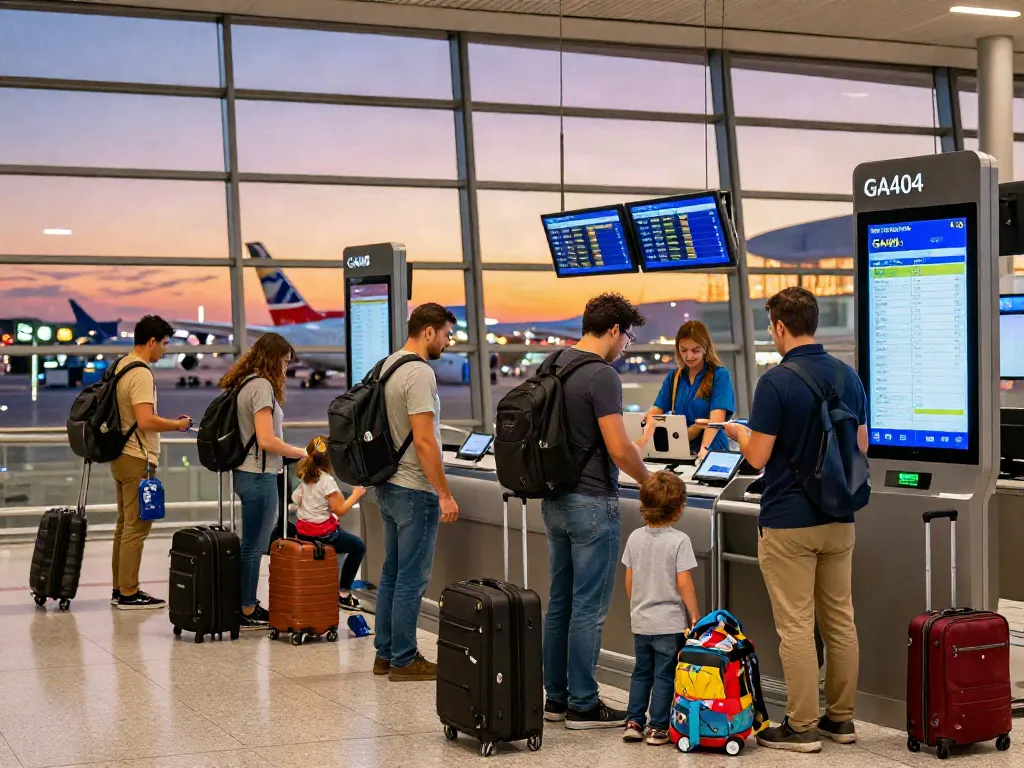 Travelers preparing for garuda 404 flight at airport terminal in 2026.