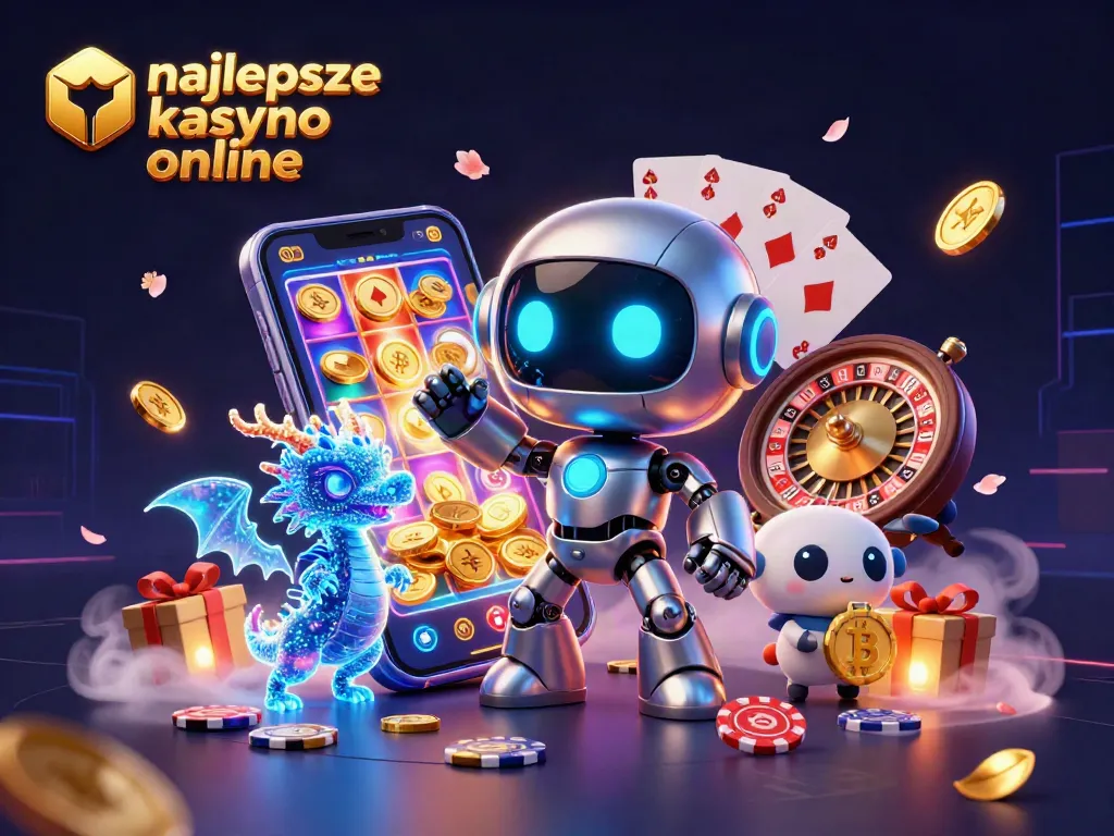 Experience the thrilling vibes of najlepsze kasyno online with a vibrant 3D scene filled with dynamic slots and gaming elements.