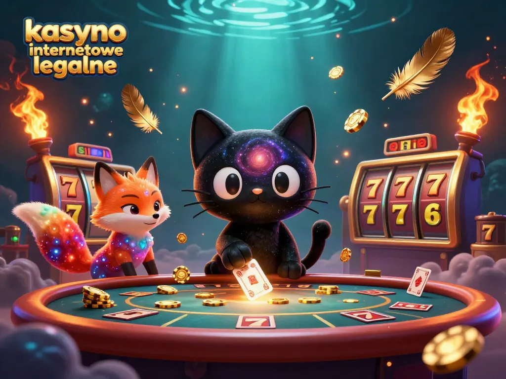 Experience the thrill of kasyno internetowe legalne with a black hole cat attracting casino chips and cards.