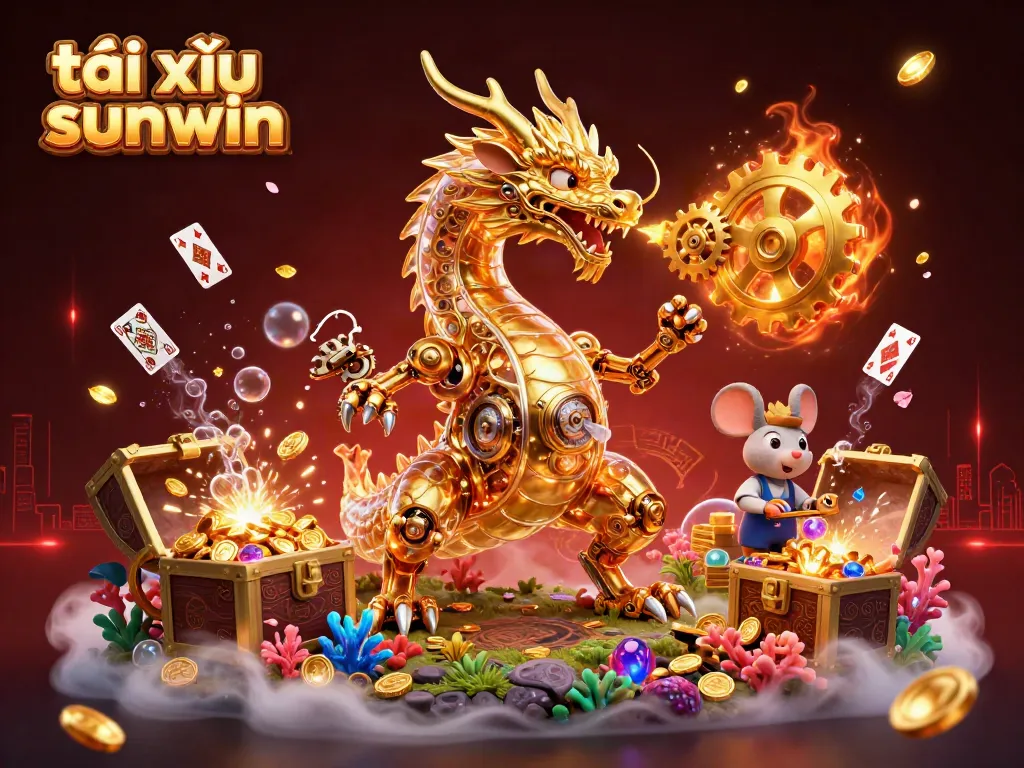 Engage in tài xỉu sunwin excitement with a dragon and treasure in a vibrant casino scene.