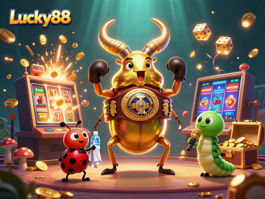 Experience thrilling wins at Lucky88 with a vibrant jackpot explosion and characters in a dynamic casino scene.