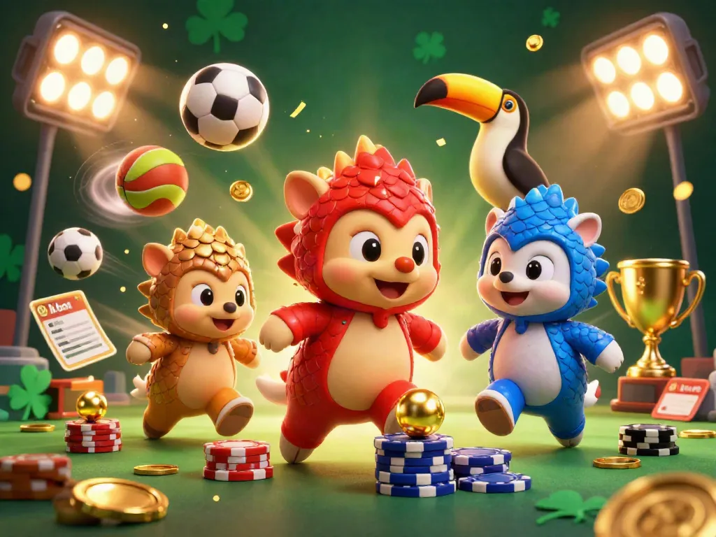 Experience thrilling gaming action with 8xbet, as rival pangolins roll golden balls and stack poker chips in a vibrant casino scene.