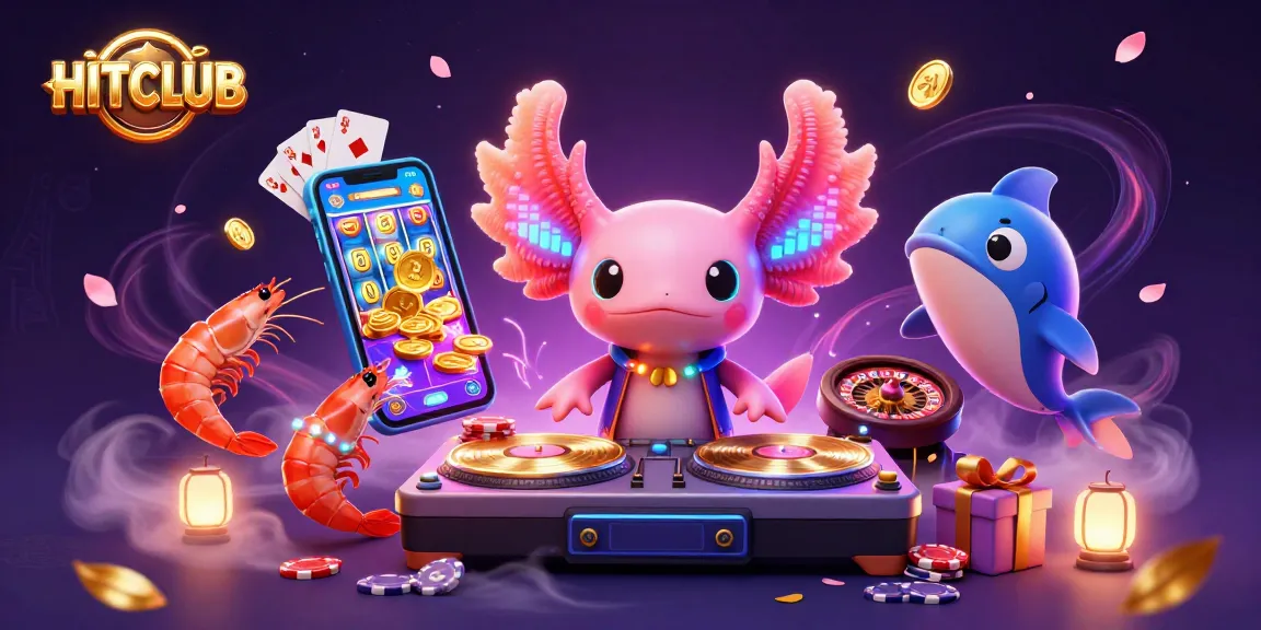 Experience HITCLUB with vibrant axolotl DJ and a colorful casino party scene.