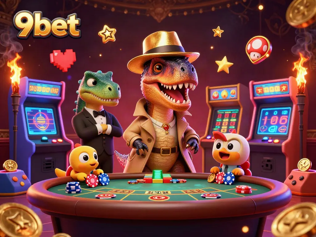 Engage in thrilling blackjack action with the lively 9bet velociraptor card counter illustration.